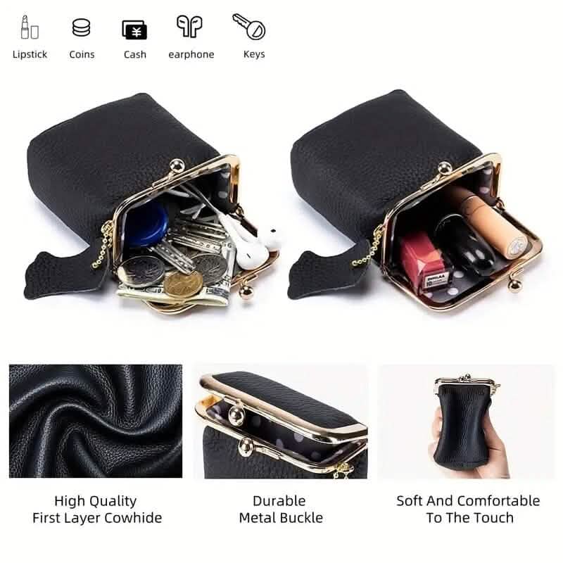 Vintage Genuine Leather Mini Handbag Organizer with Secure Kiss Lock Handbags & Wallets - DailySale