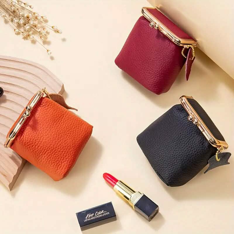 Vintage Genuine Leather Mini Handbag Organizer with Secure Kiss Lock Handbags & Wallets - DailySale