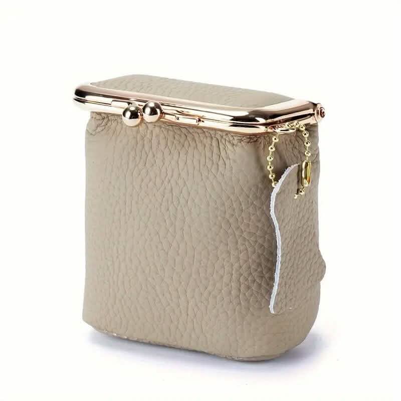 Vintage Genuine Leather Mini Handbag Organizer with Secure Kiss Lock Handbags & Wallets Khaki - DailySale