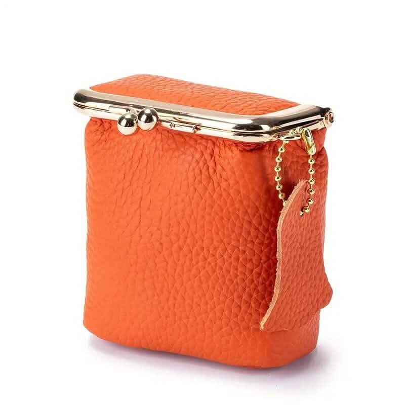Vintage Genuine Leather Mini Handbag Organizer with Secure Kiss Lock Handbags & Wallets Orange - DailySale