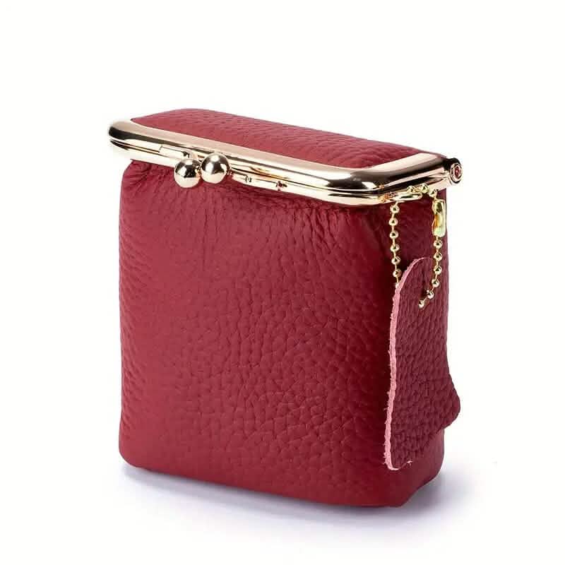 Vintage Genuine Leather Mini Handbag Organizer with Secure Kiss Lock Handbags & Wallets Wine Red - DailySale