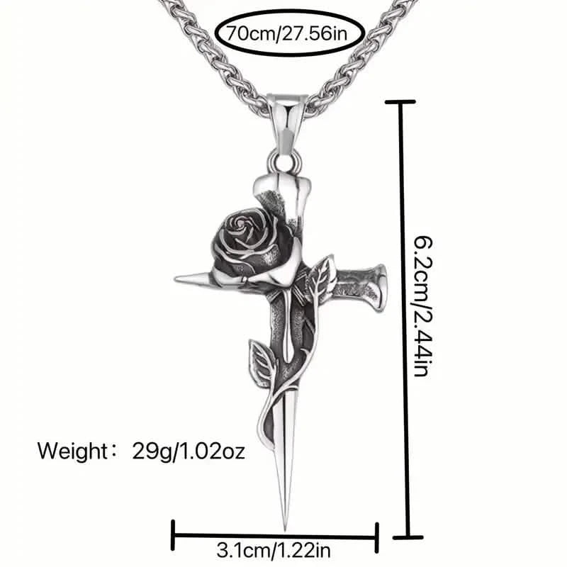 Vintage-Inspired Men's Titanium Steel Pendant Necklace - Unique Keel Chain Design with Cross and Rose Accents Necklaces - DailySale