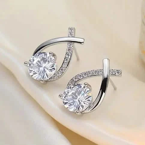 Vintage Style Stud Earrings - Embellished with Rhinestones, Cross Line Design Earrings - DailySale