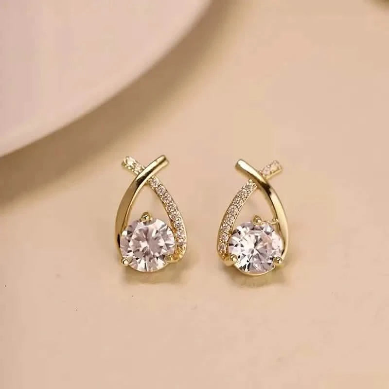 Vintage Style Stud Earrings - Embellished with Rhinestones, Cross Line Design Earrings Gold - DailySale