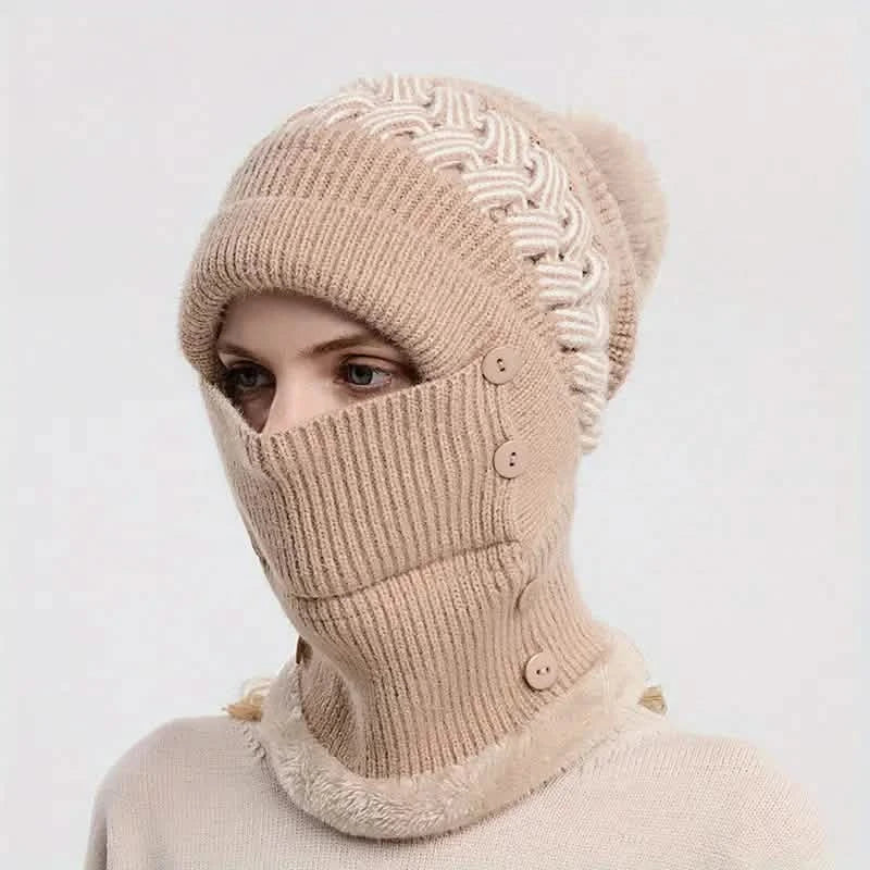 Warm Knitted Beanie Hat and Neck Warmer Set Women's Shoes & Accessories Khaki - DailySale