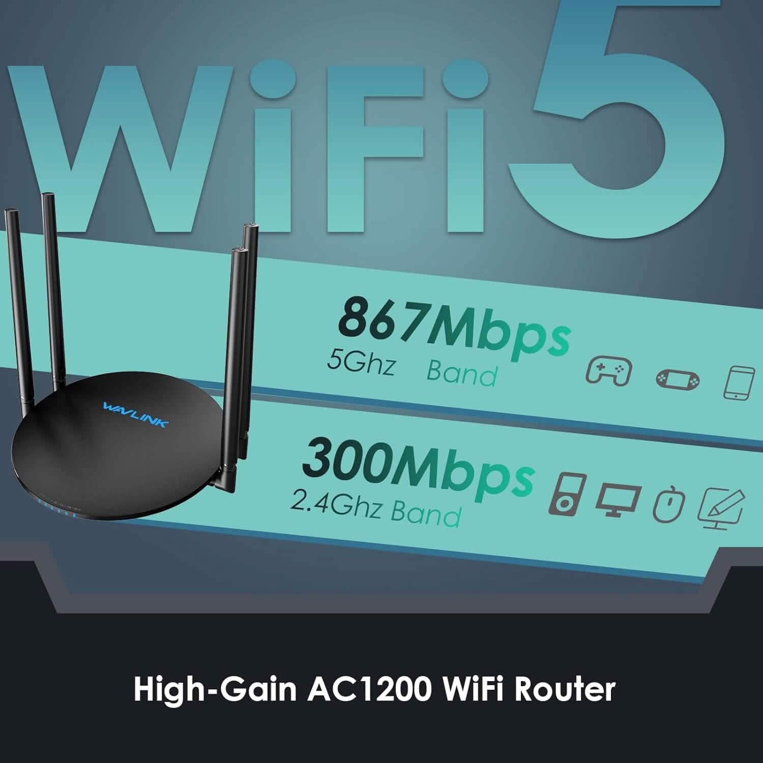 WAVLINK Wireless Router Dual Band 5GHz+2.4GHz WiFi 5 Router with 100Mbps WAN/LAN Computer Accessories - DailySale