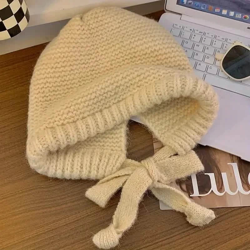 Winter Wool Knitted Hat Unisex Winter Striped Beanie with Ear Flaps Women's Outerwear Yellow - DailySale