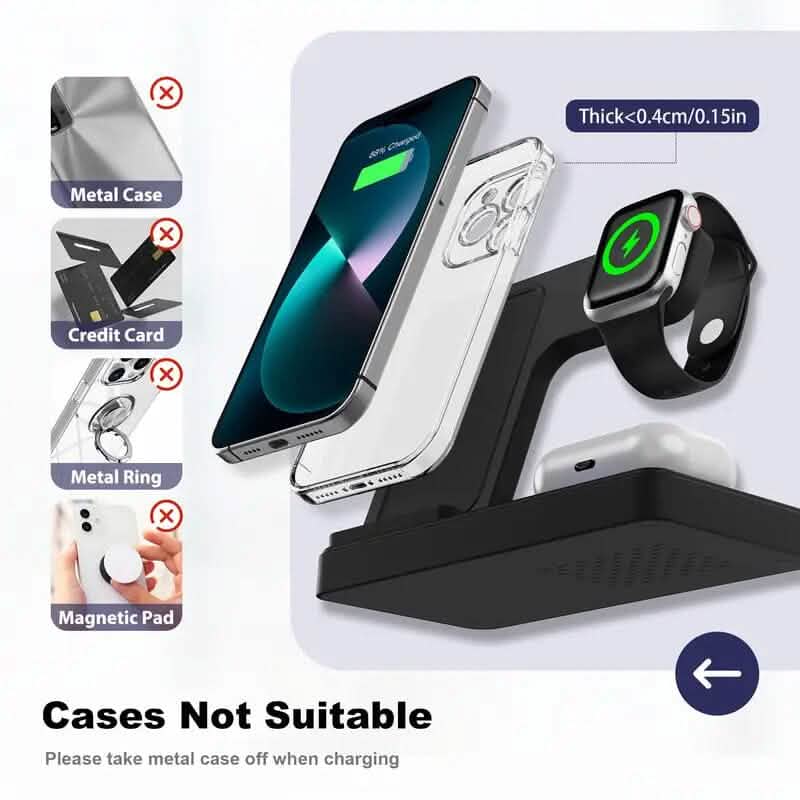 Wireless Charging Station 3-in-1 Standard 15W Fast for Mag-Safe Charger Stand Mobile Accessories - DailySale