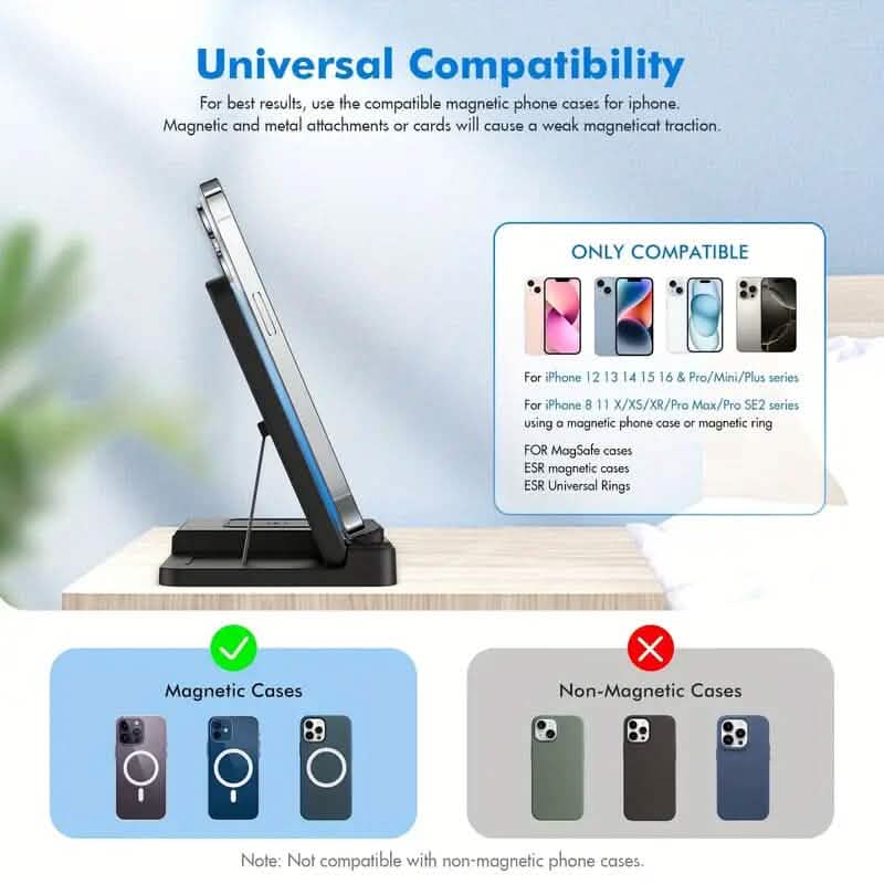 Wireless Charging Station 3-in-1 Standard 15W Fast for Mag-Safe Charger Stand Mobile Accessories - DailySale