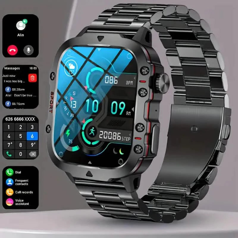 Wireless Talk Fitness AI Voice Outdoor 100+ Sports Mode Outdoor Smart Watch Smart Watches Black Steel Grip - DailySale