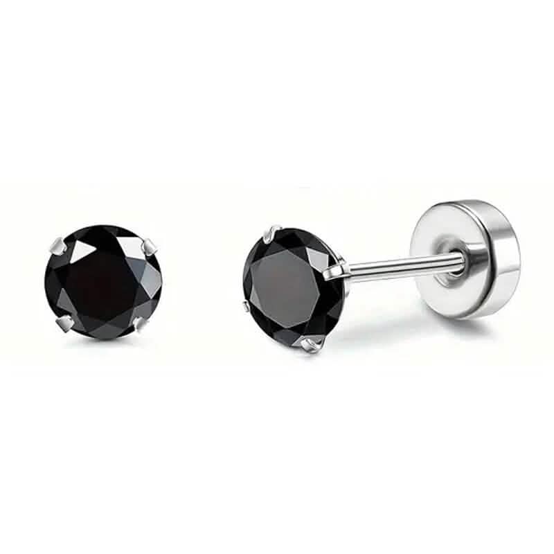 Women's Cubic Zirconia Surgical Stainless Steel Flat Back Earrings Earrings Black - DailySale