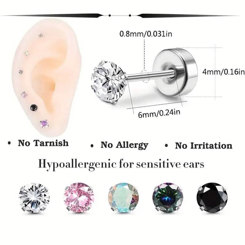 Women's Cubic Zirconia Surgical Stainless Steel Flat Back Earrings Earrings - DailySale
