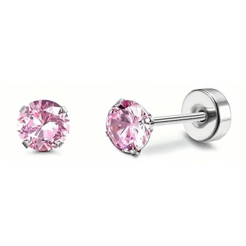 Women's Cubic Zirconia Surgical Stainless Steel Flat Back Earrings Earrings Pink - DailySale