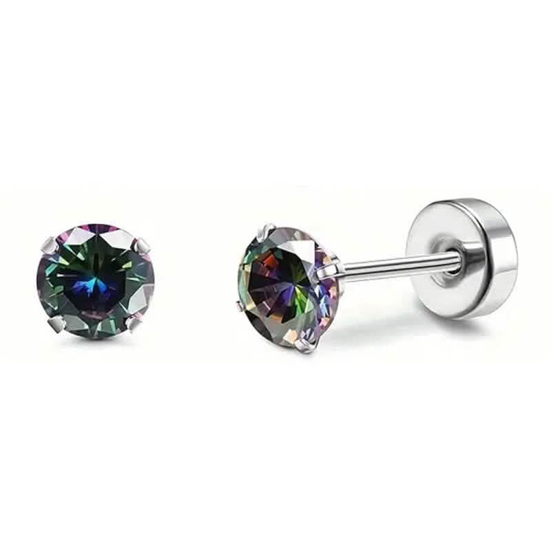 Women's Cubic Zirconia Surgical Stainless Steel Flat Back Earrings Earrings Rainbow - DailySale