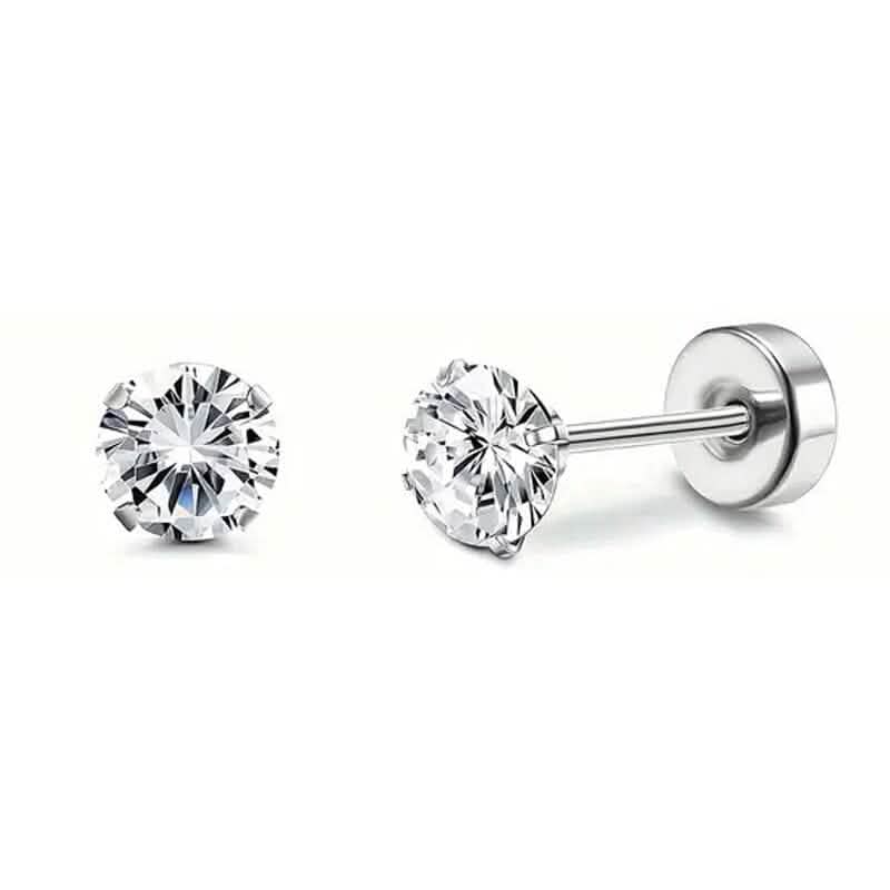 Women's Cubic Zirconia Surgical Stainless Steel Flat Back Earrings Earrings White - DailySale