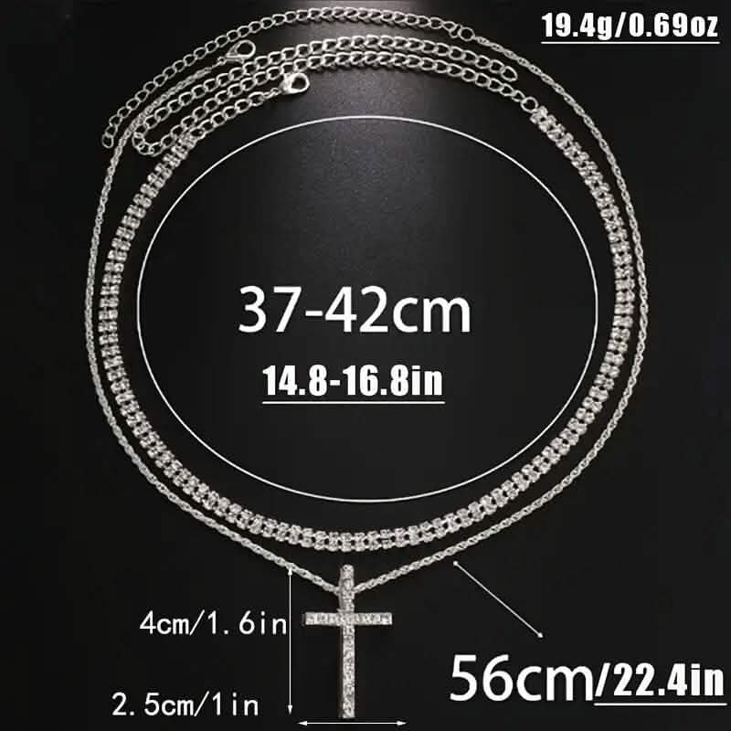 Women's Double Layer Artificial Crystal Cross Pendant Necklace Necklaces - DailySale