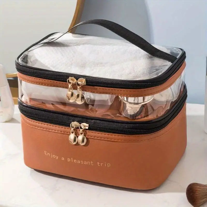 Women's Double Layer Makeup Bag Bags & Travel Brown - DailySale