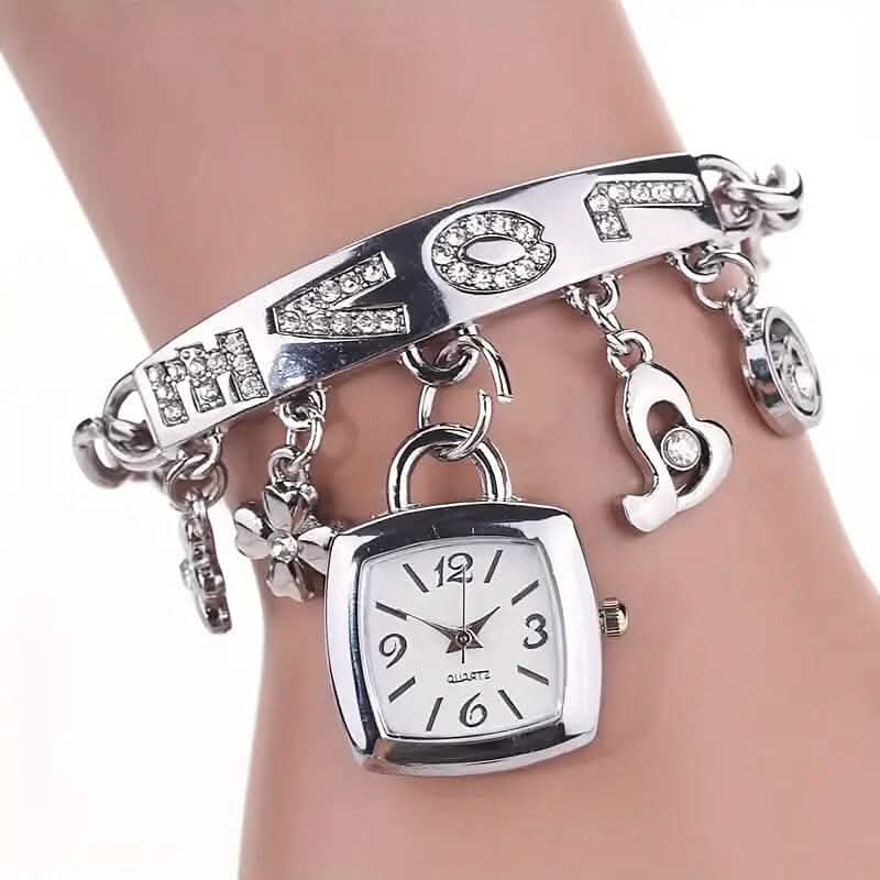 Women's Love Alphabet Bracelet Alloy Quartz Watch Watches Silver - DailySale