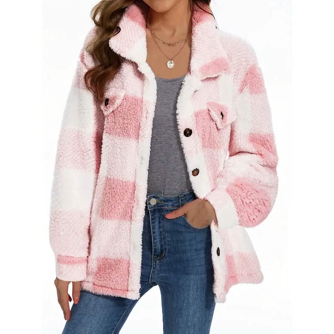 Women's Plaid Button-Front Teddy Coat Women's Outerwear - DailySale