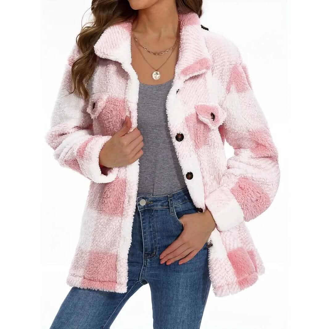 Women's Plaid Button-Front Teddy Coat Women's Outerwear S - DailySale