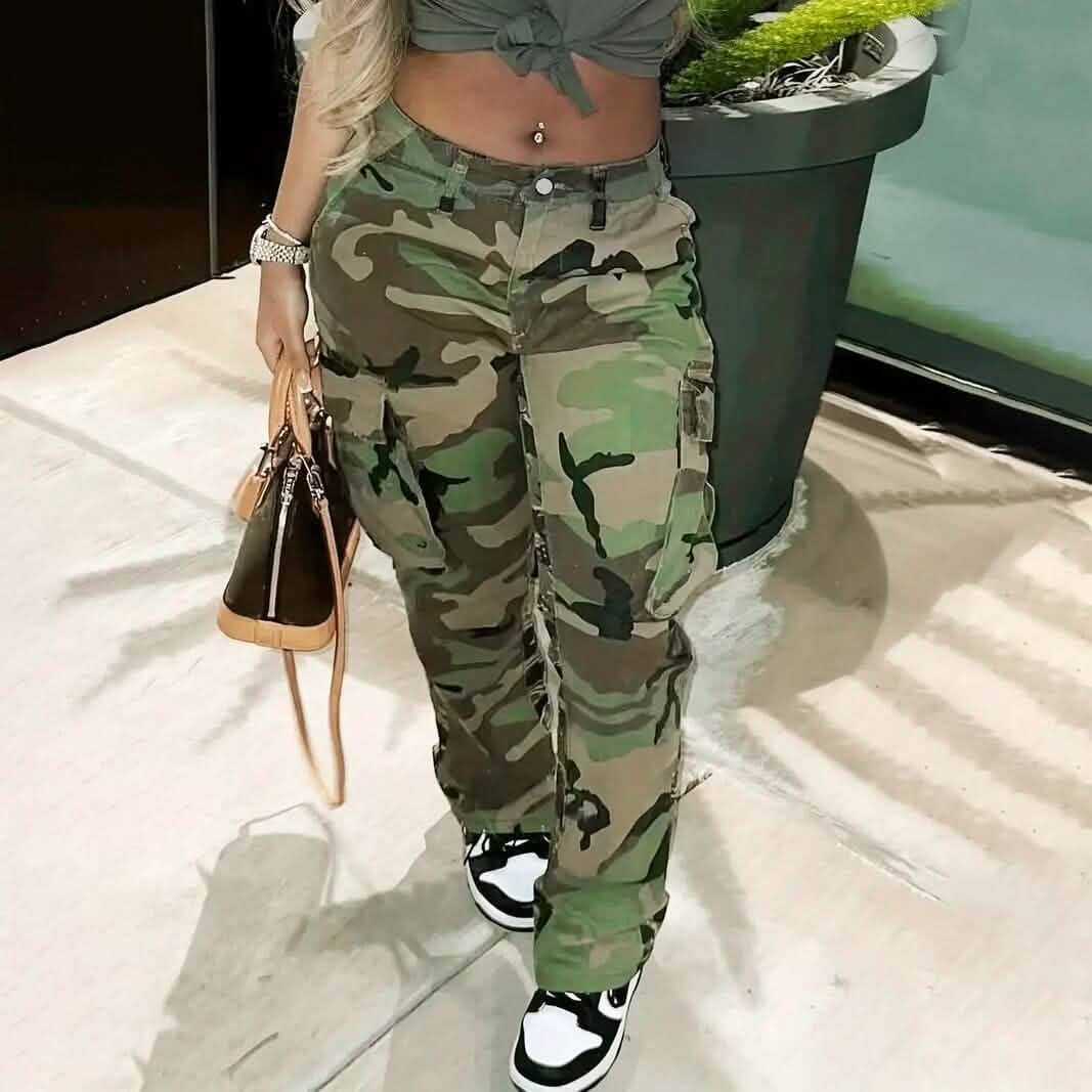 Women's Plus Size Camo Print Cargo Denim Pants Women's Bottoms - DailySale