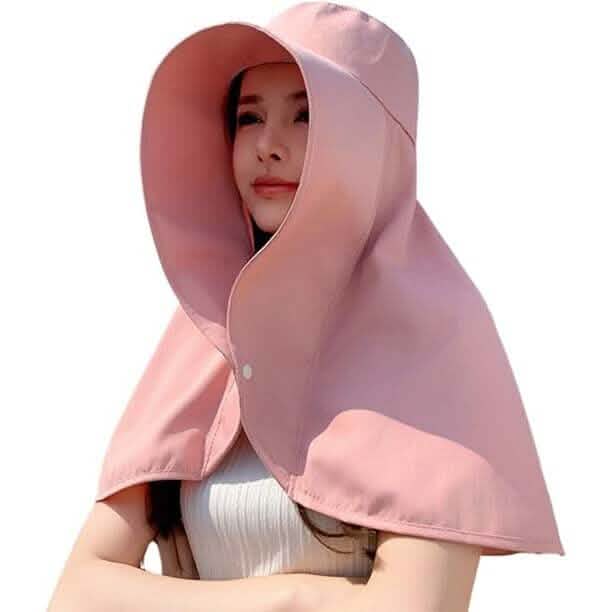 Women's Wide Brim Shawl Sun Hat with Neck Cover Hats Pink - DailySale