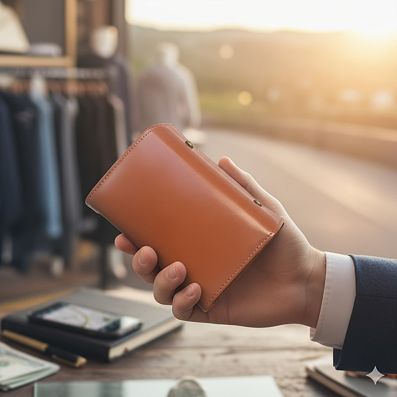 Brown wallet held in hand