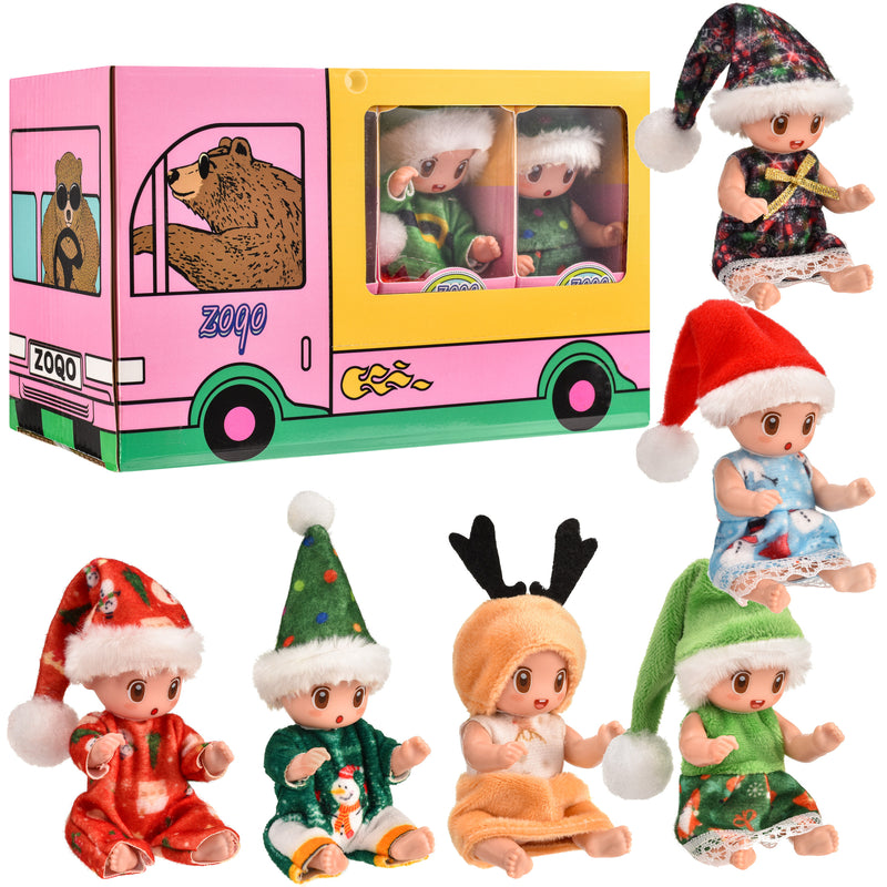 Set B: six Christmas mini dolls shown with the pink truck gift box