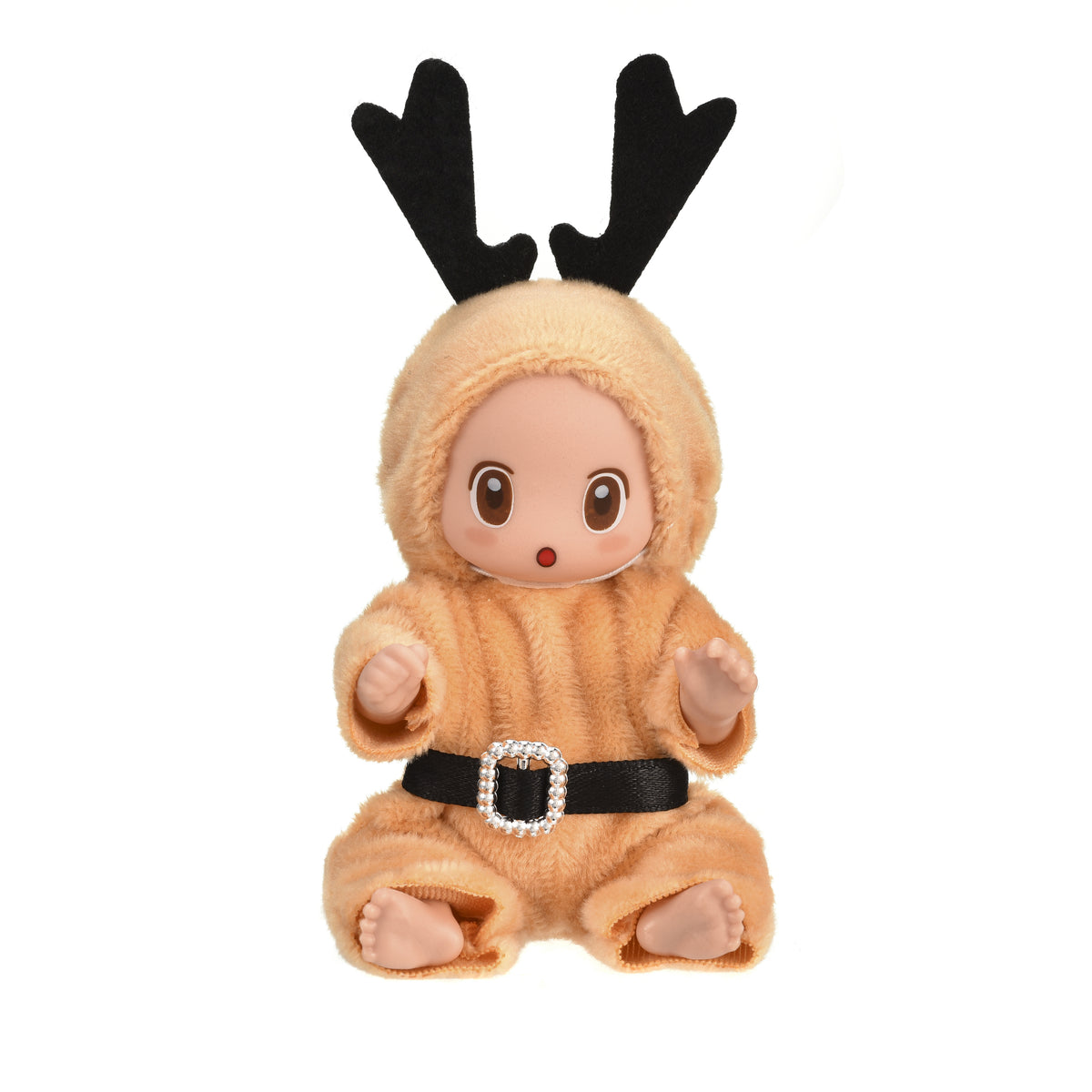 Set A: tan reindeer doll with black antlers and a rhinestone belt