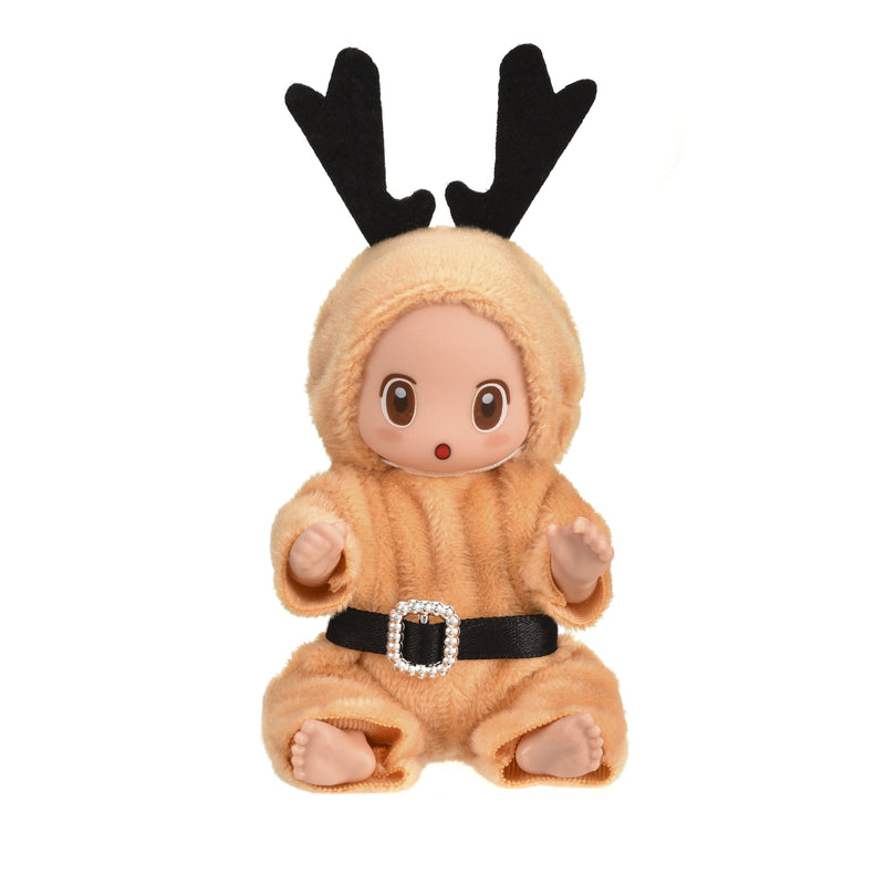 Set A: tan reindeer doll with black antlers and a rhinestone belt