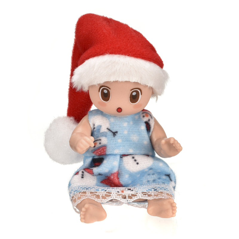 Set B: doll in a blue snowman nightgown with a red Santa hat