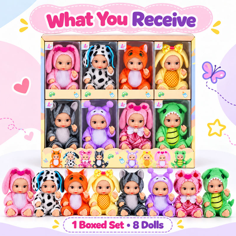 What you receive: one boxed set with eight dolls
