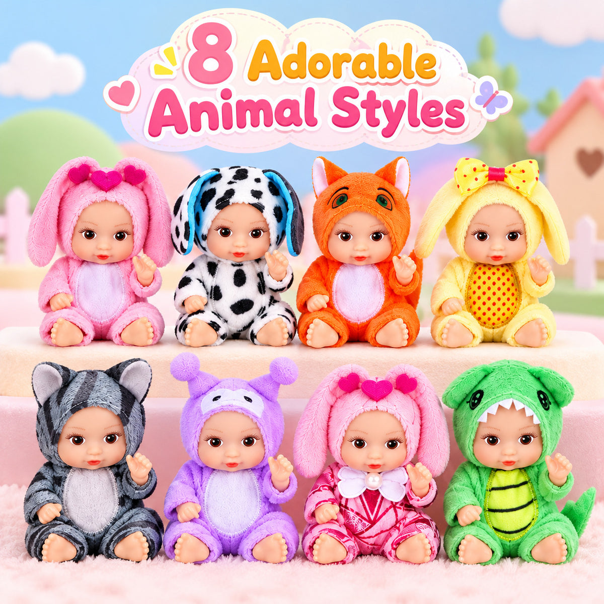 Eight adorable animal costume styles shown together