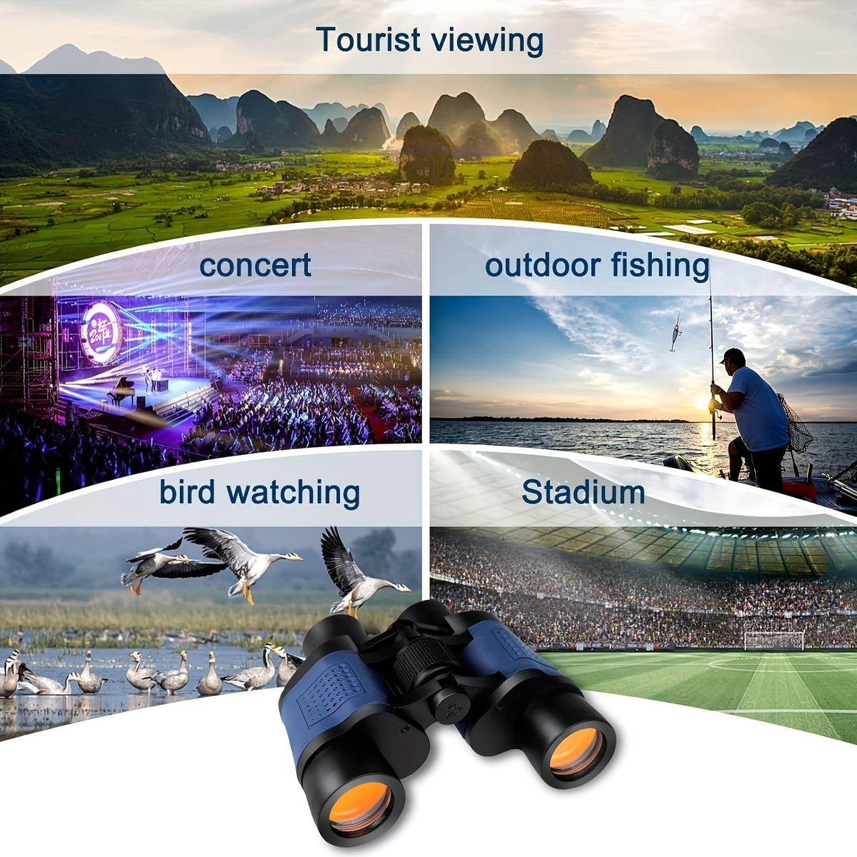 The binoculars shown for concerts, bird watching, outdoor fishing and stadium use