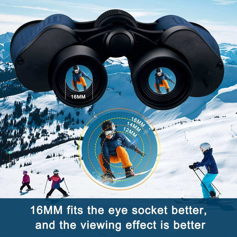 The binoculars in use on a ski slope