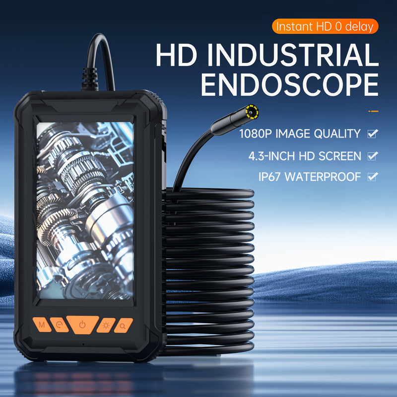 HD industrial endoscope with 1080p image quality, 4.3 inch screen and IP67 waterproof probe