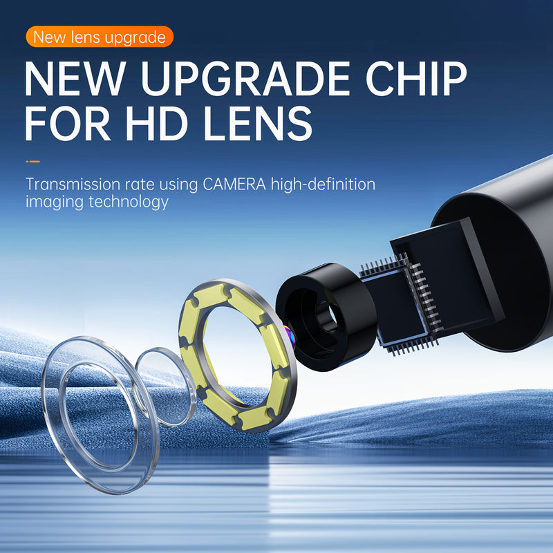 Cutaway of the camera head showing the lens and the ring of 8 LEDs