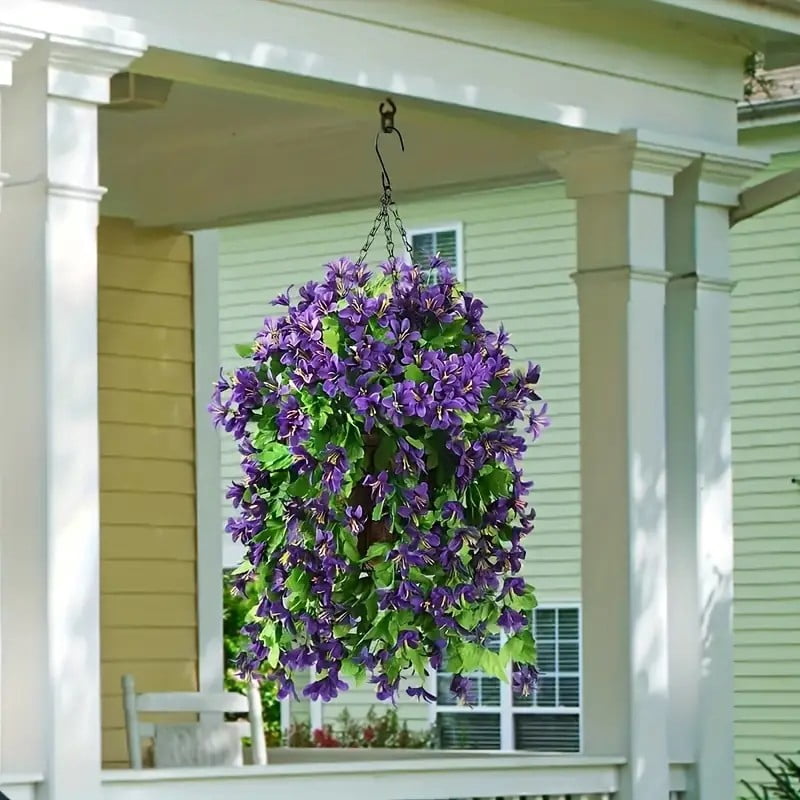 Purple vine hanging from a porch