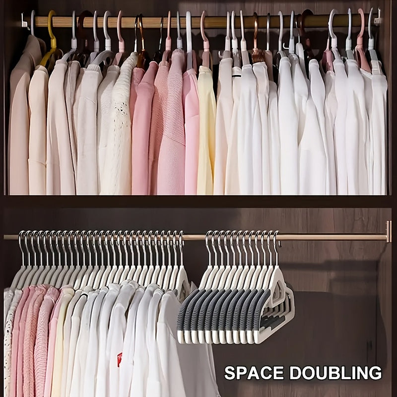 Before and after comparison showing double the garments fitting on the same rail