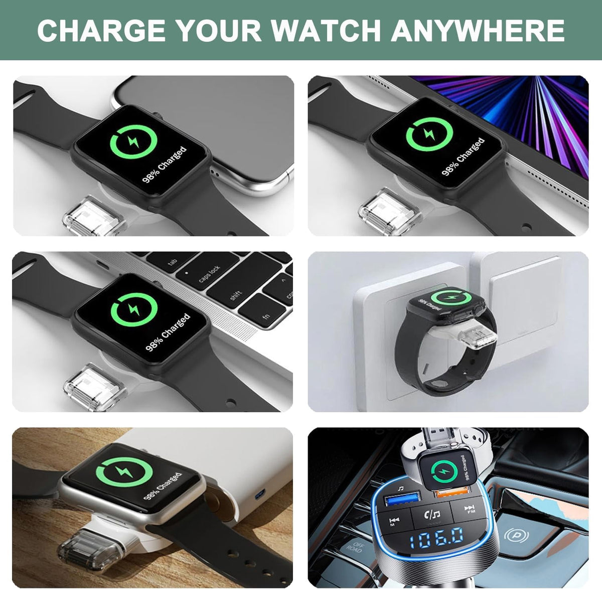 Charging from a laptop, a wall socket and a car USB port