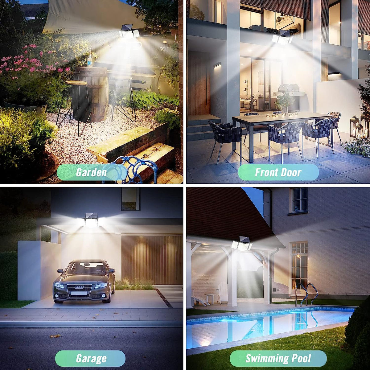 Security light in use at a garden, front door, garage and swimming pool