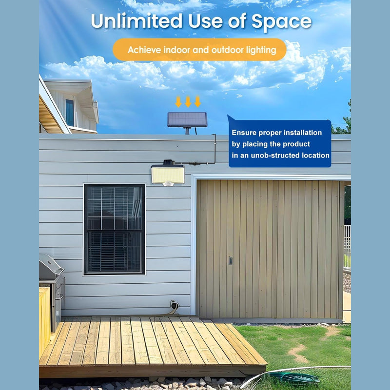 Panel and light mounted separately on a garage and a wall