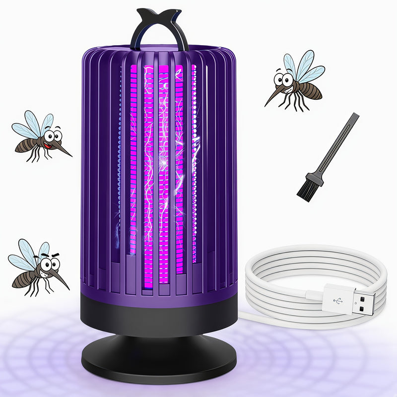 Bug zapper with its USB charging cable and cleaning brush
