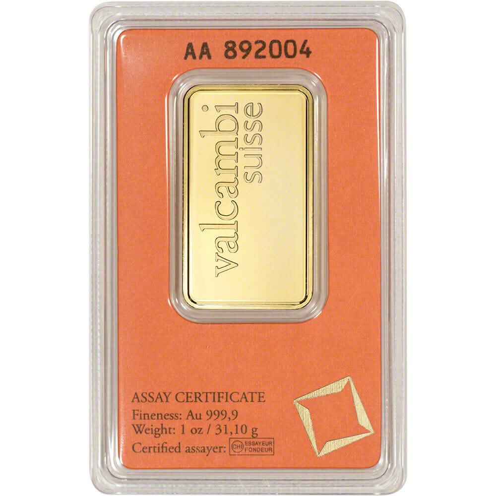 1 oz. Gold Bar Valcambi Suisse 999.9 Fine in Assay Everything Else - DailySale