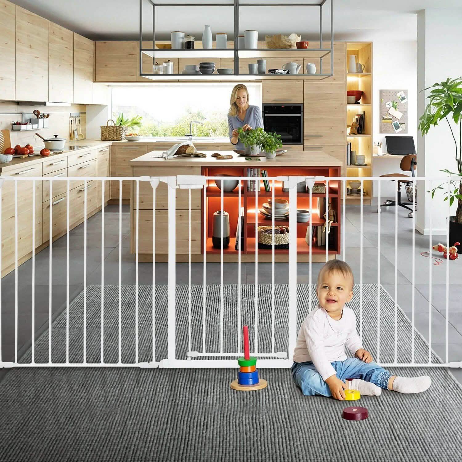 10 ft Wide Baby Gate Playard Satey Rail Fence Barrier Room Divider 5 Panels Baby - DailySale