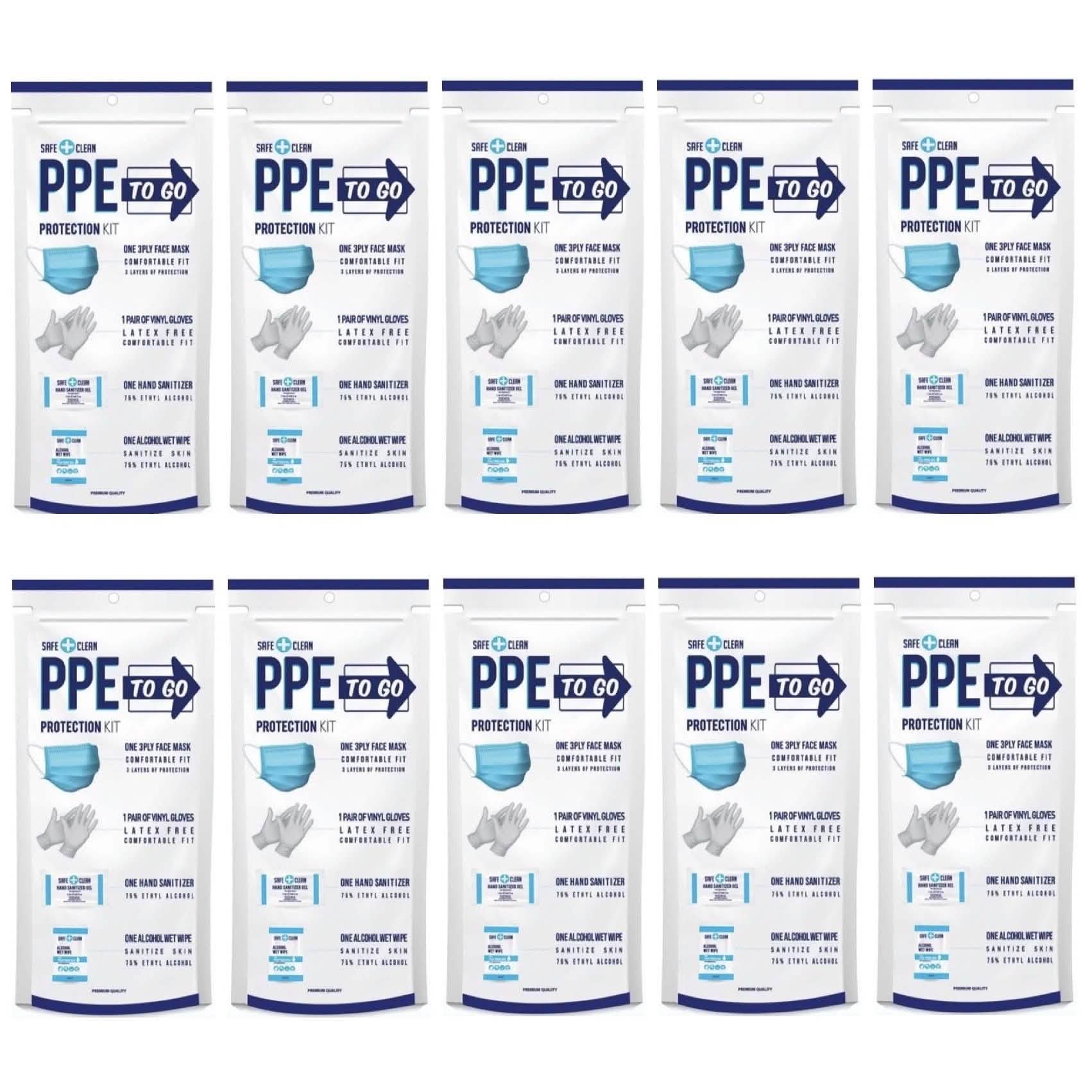 10-Pack: All-In-One Personal Protection Kit To Go Face Masks & PPE - DailySale