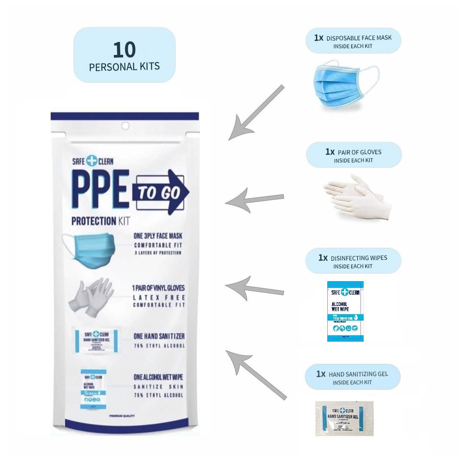 10-Pack: All-In-One Personal Protection Kit To Go Face Masks & PPE - DailySale