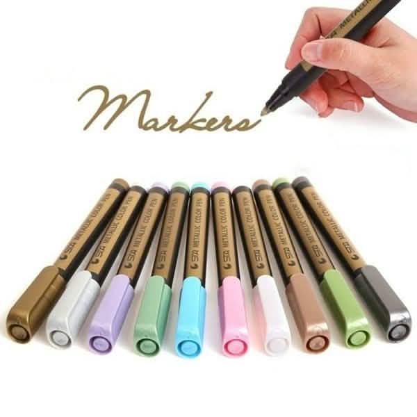 10-Piece: Metallic Paint Marker Pen Permanent Art & Craft Supplies - DailySale