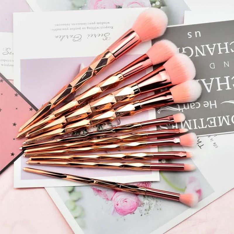 10-Piece: Unicorn Makeup Brush Rose Gold Diamond Handle Set Beauty & Personal Care - DailySale