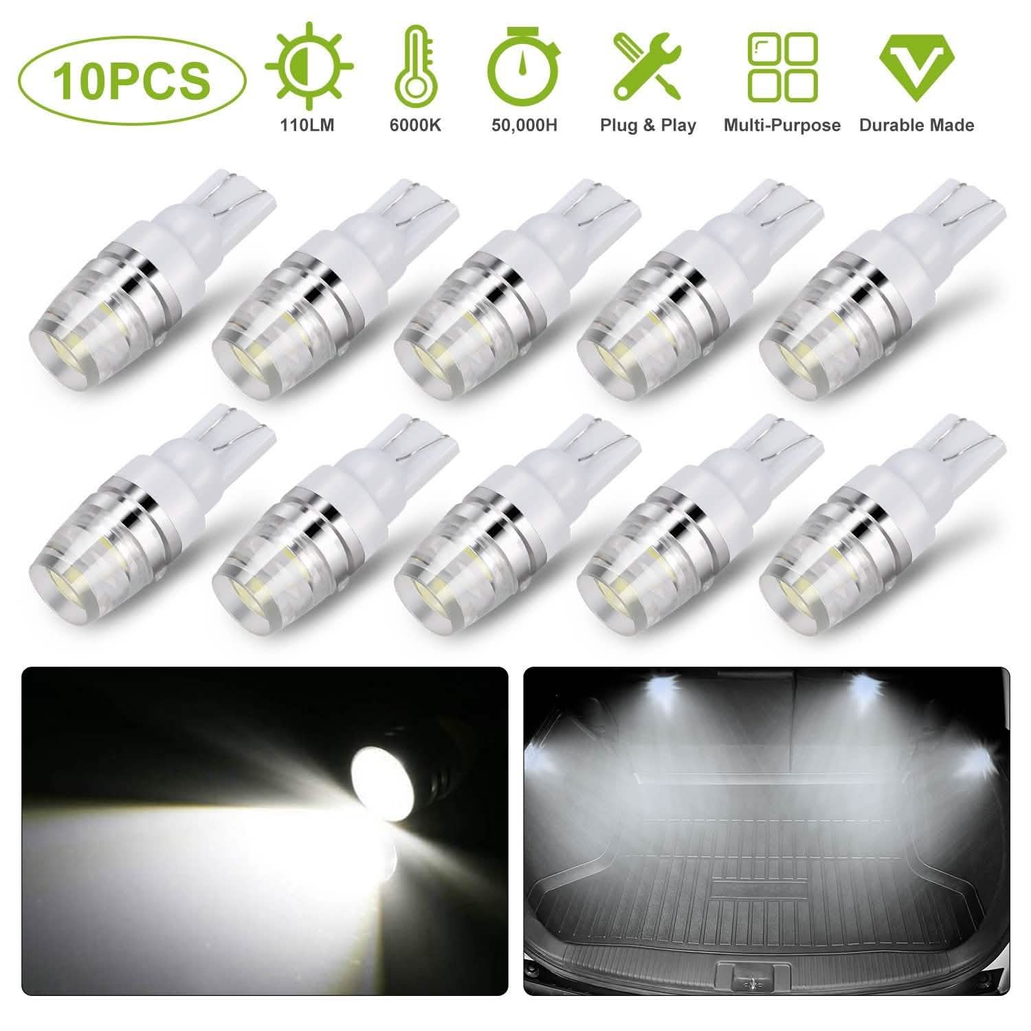 10-Piece: Xenon White Wedge Base LED Bulbs Automotive - DailySale